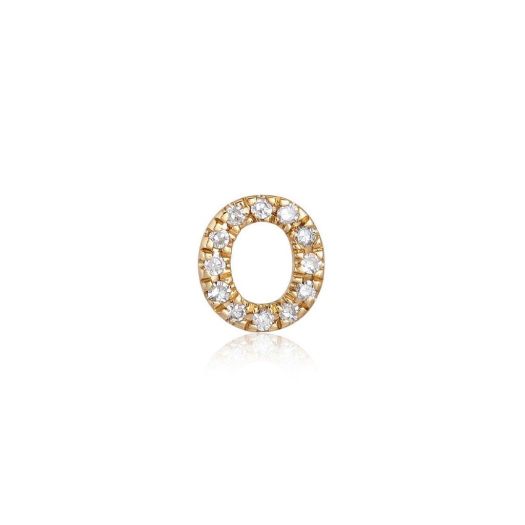 O Initial 14k Or 18k Upon Request Yellow Gold Diamond Letter Stud Earrings 511$
